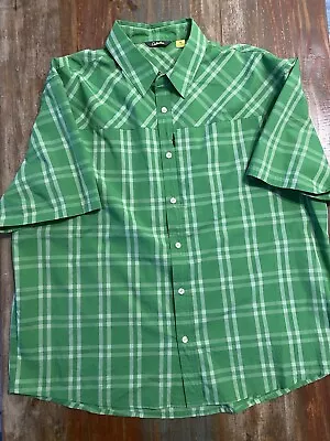 Cabelas Shirt Mens 2XL Green Plaid Short Sleeve Button Up Outdoor Casual • $12.50