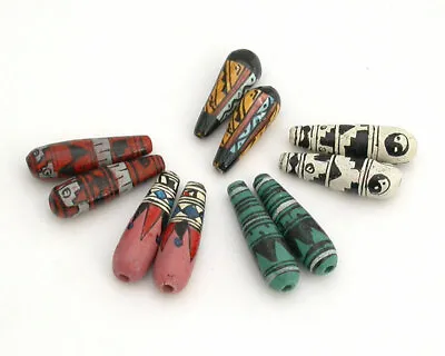 £2.95 • Buy Aztec Style Peruvian Clay Hand Painted Ceramic Beads - Mixed Pack Of 10 Beads