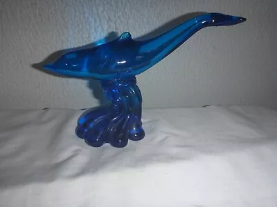 Vintage Beautiful Murano Style Blue Glass Dolphin Riding Wave Art Sculpture • $9.22