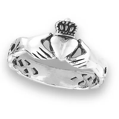 Claddagh Heart Friendship Ring .925 Sterling Silver Irish Celtic Band Sizes 6-10 • $13.19