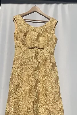 Vintage 50s 60s Golden Floral Brocade Dress & Jacket Set • $118