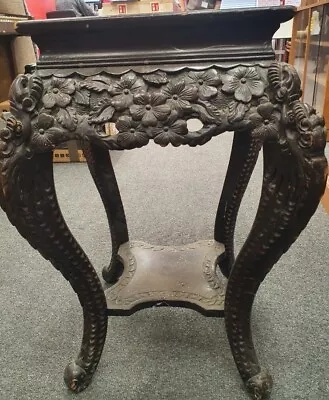 Antique-style Japanese Chinese Carved Wood Plant Stand Table CS S53 • £19.99