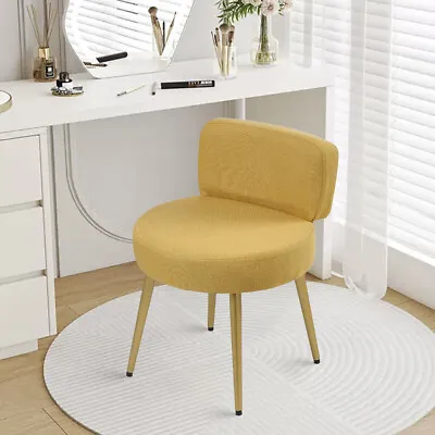 Dressing Table Side Chair Linen Yellow Makeup Chair Stool Upholstered Vanity • £35.95