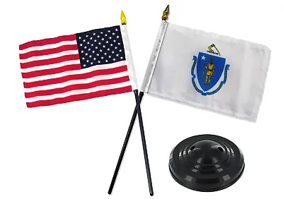 Massachusetts State W/ USA America American Flag 4 X6  Desk Set Black Base • $7.88