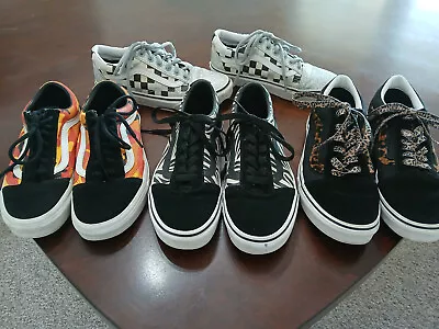 VANS Lot Of 4 Old Skool Women Size 7 Zebra Leopard Camo And Silver Checkered • $55