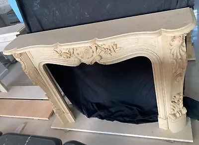 Hand Carved French Style Egyptian Cream Marble Fireplace Mantel • $2950