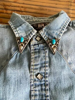 VTG Mexico Alpaca Silver Western Shirt Collar Tips With Turqoise Stones • $65