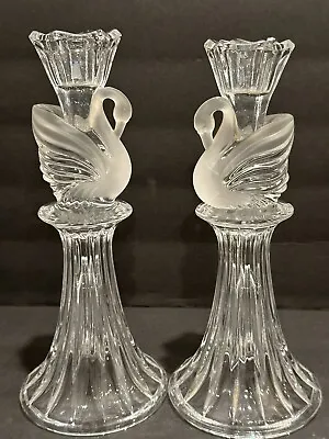 Set Of 2 Vintage Crystal Swan Taper Candle Holders • $45