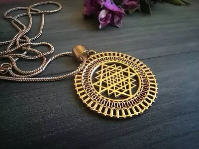 $11.99 • Buy Solid Brass Sri Yantra Bola Sacred Geometry Necklace Yoga Spiritual Pendant
