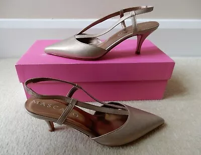 Mascaro Phoebe Bronze Leather Shoes Kitten Medium Heel Slingback UK 3.5  Box • £25