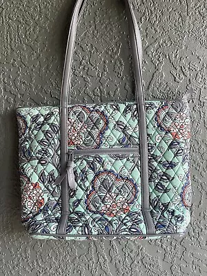 Vera Bradley Mandy Tote Fan Flowers Bag Purse 14  X 10  Quilted Teal Paisley EUC • $27.99