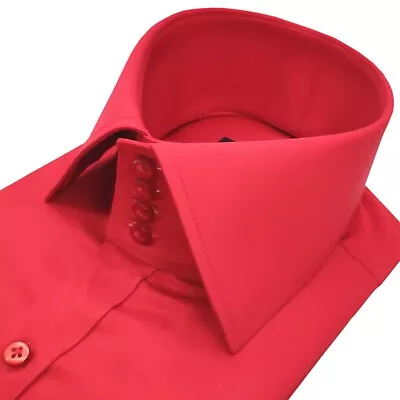 English High Spread Edwardian Windsor Collar Red Office Formal Dress Shirt Mens • £90