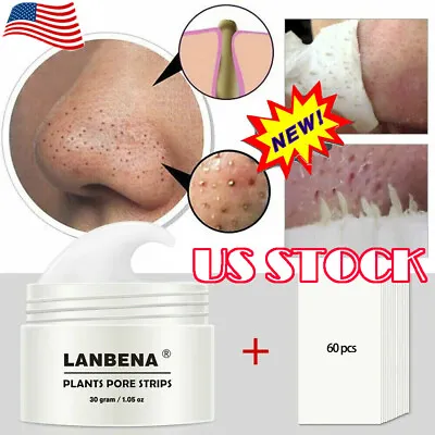 LANBENA Blackhead Remover Nose Pack Pore Black Peel Off Acne & 60x Paper Strips • $10.45