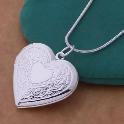 925 Sterling Silver Heart Locket Pendant Necklace Snake Chain Uk Fast Post • £4.98