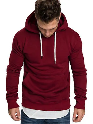 US Men's Hooded Sweatshirt  Causal Solid Color Pullover Long Sleeve Top Pocket • $15.43