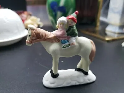 Miniature Ceramic Winter Scence Children On A Horse • $5