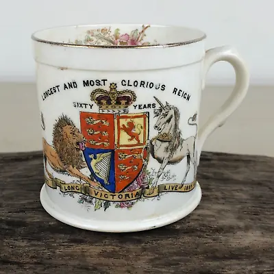 Antique FOLEY CHINA Queen Victoria Diamond Jubilee Mug -  60 Years 1837-1897 • £10