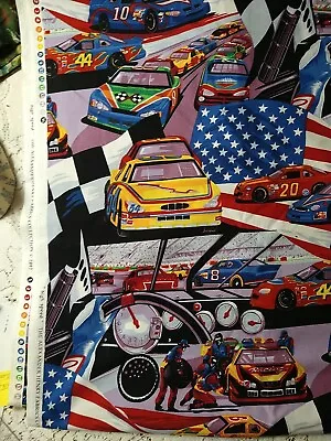 HTF High Speed Alexander Henry (2002) Fabric Racecar American Flag BTY 36  X 41  • $12.99