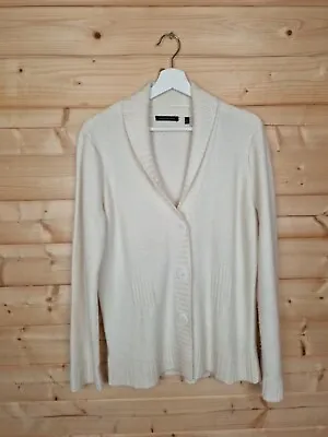 Marc O'Polo Womens White Cardigan Shawl Collar Chunky Knit Angora Wool Sz Large • £39.99