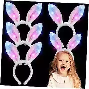  Light Up Bunny Ear Headbands 4PCS Pink Rabbit Ear Hairbands LED Bendable  • $18.02