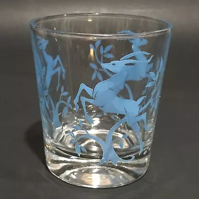 Vintage Mid Century Federal Glass Blue Gazelle Deer Tumbler 3.25  X 3   • $5.99