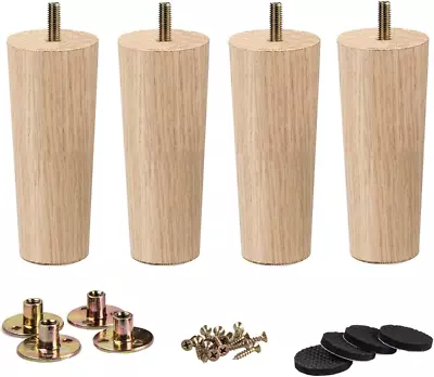 4 Inch / 10Cm Wooden Furniture Legs La Vane Set Of 4 Solid Wood Tapered M8 Repl • $21.25