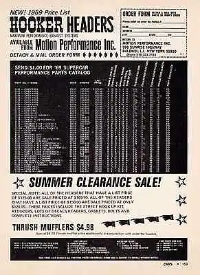 1969 Motion Performance - Baldwin Ny  -  Hooker Headers  ~  Nice Original Ad • $11.95