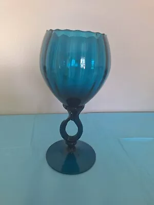 Glass Aqua Turquoise Blue 11”  Giant Goblet / Vase • $30