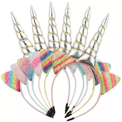$4.95 • Buy Rainbow Unicorn Headbands Fairy Princess Sequins Glitter Cat Ears Hairband Party