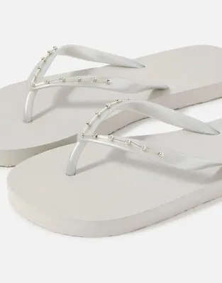 £11.99 • Buy New With Tags Accessorize Silver Embellished Beaded Flip Flops Medium UK 5 6