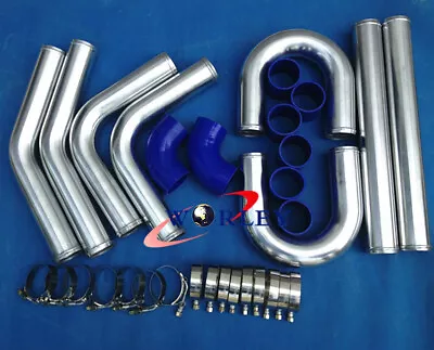 2.5  64mm Aluminum Universal Intercooler Turbo Piping Pipe Kit + Blue Hose Kits • $178