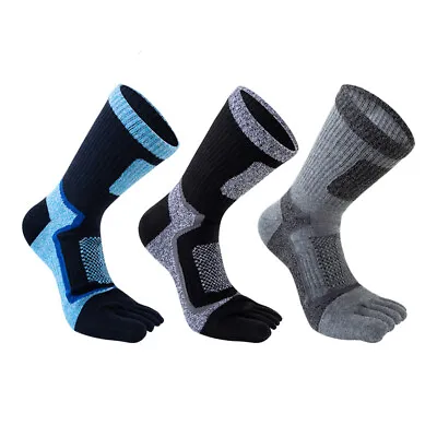 3Pairs Men Five Finger Separate Athletic Toe Crew Socks Sport Causal Cotton 7-11 • $13.25