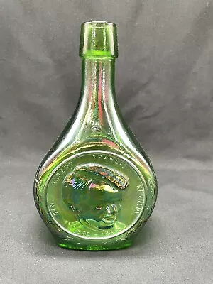 Vintage Wheaton Art Glass Robert F. Kennedy Green Carnival Glass Bottle • $9.99