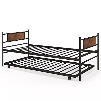 Single Metal Daybed Sofa Bed Dual-use Guest Bed W/ Pull-out Trundle • £95.95