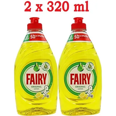 Fairy Original Lemon Washing Up Liquid Pack Of 2 X 320 Ml Dishes Grease Cleaner • £10.89