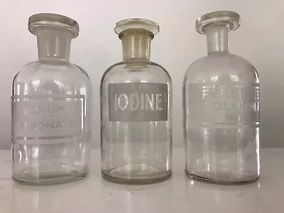 Set 3 Vintage Lab Bottles Flasks Mid Laboratory Apothecary Chemist Original F • £57