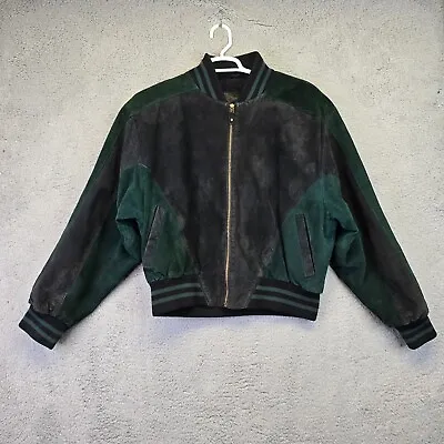 Wilsons Leather Bomber Jacket Men’s Medium Black Green Varsity Suede READ • $38.72