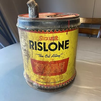 Shaler Rislone 5 Gallon Motor Oil Can Piece Steel 1950's Waupun Wisconsin Rough • $40