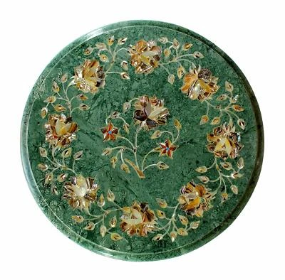 £230.63 • Buy 12  Green Marble Round Table Top Semi Precious Stones Inlay Home Decor