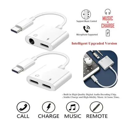 To Dual USB-C/AUX 3.5MM Jack Audio Adapter Music/Call/Charge Cable For IPhone 15 • $10.88