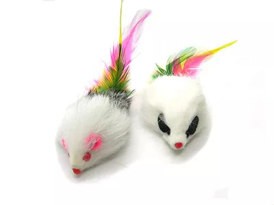 Real Rabbit Fur Long Hair Feather Tail Mouse Cat Toy - 2pk • $5.99