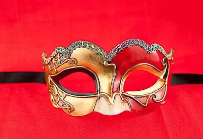 Mask From Venice Colombine Civet Nuvella Red And Golden For Fancy Dress 686 • $50.52