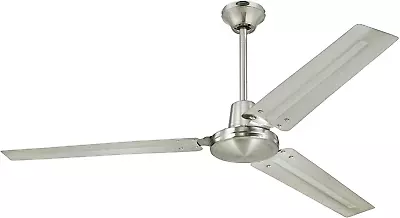 Commercial Indoor Ceiling Fan 56 In 3 Steel Blade Industrial Nickel Wall Control • $84.99