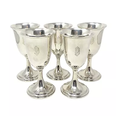 (5) Vintage S. Kirk & Son Inc. Sterling Silver JPM Monogram Wine/Water Goblets • $1020