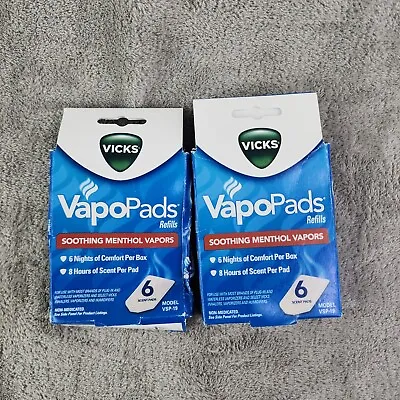 2 Pack Vicks VapoPads Refills Soothing Menthol Scent Pads 6 Ct Each Lot Of 2 • $10.99