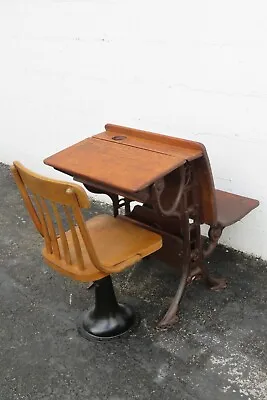 Early 1900s Child School Folding Desk Table And Chair Kenney Bros 2685 • $595
