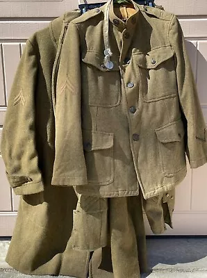 WW1 US Army Complete Wool Uniform Tunic Breeches Overcoat ID Tags Named • $865