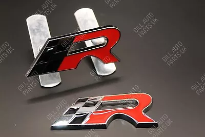 Red Chrome Chequered Flag R Racing Front Grille And Rear Boot Badge Set For Seat • £22.95