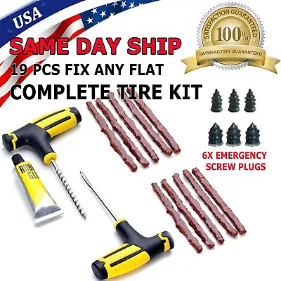 19pc Tire Repair Kit DIY Flat Tire Fix Car Truck Motorcycle Plug Patch Home Shop • $7.95