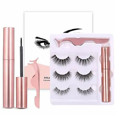 Magnetic Liquid Eyeliner 5 Magnets False Eyelashes Tweezer Easy Wear Lashes Set • £4.99